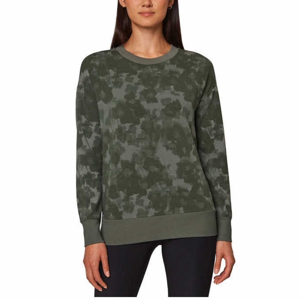 Mondetta Lightweight Active Top Sweatshirt Army Green Print Women’s XL